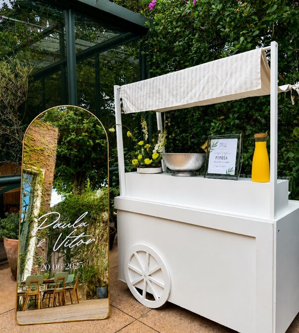 Carrinho de mimosa personalizado para casamento
